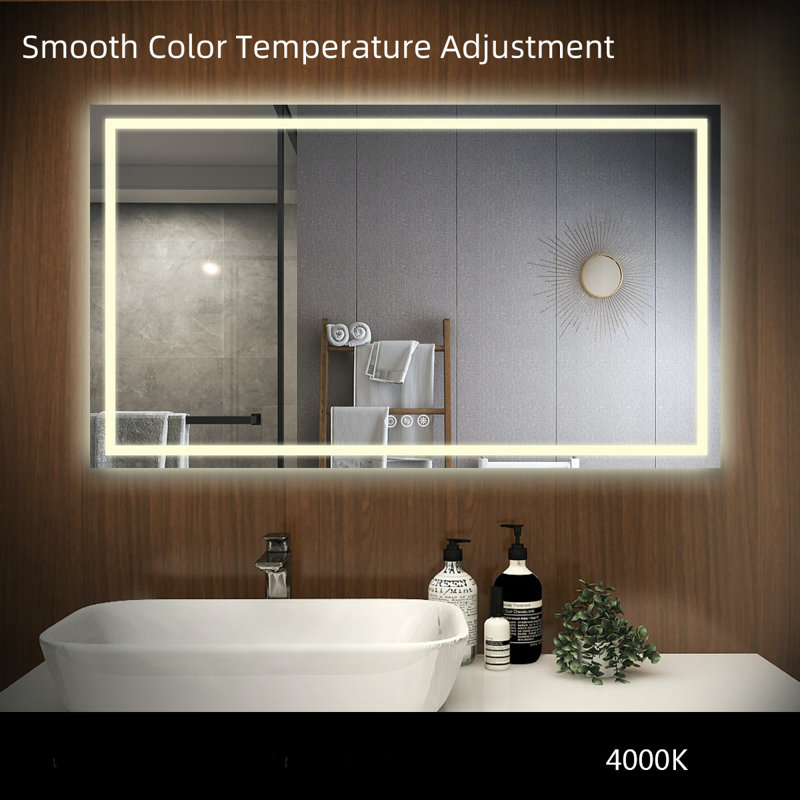 Orren Ellis Lighted Bathroom Mirror Defog, Touch Sensor Control, Dimmable, ColorAdjustable
